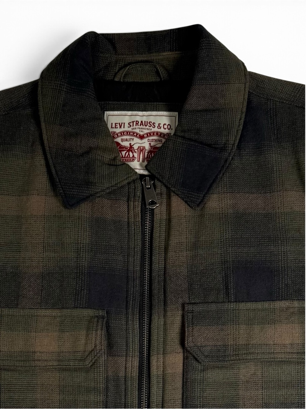 Levi’s NWOT Quilted Olive Brown Plaid Workwear Shacket Men’s Small Relaxed Fit